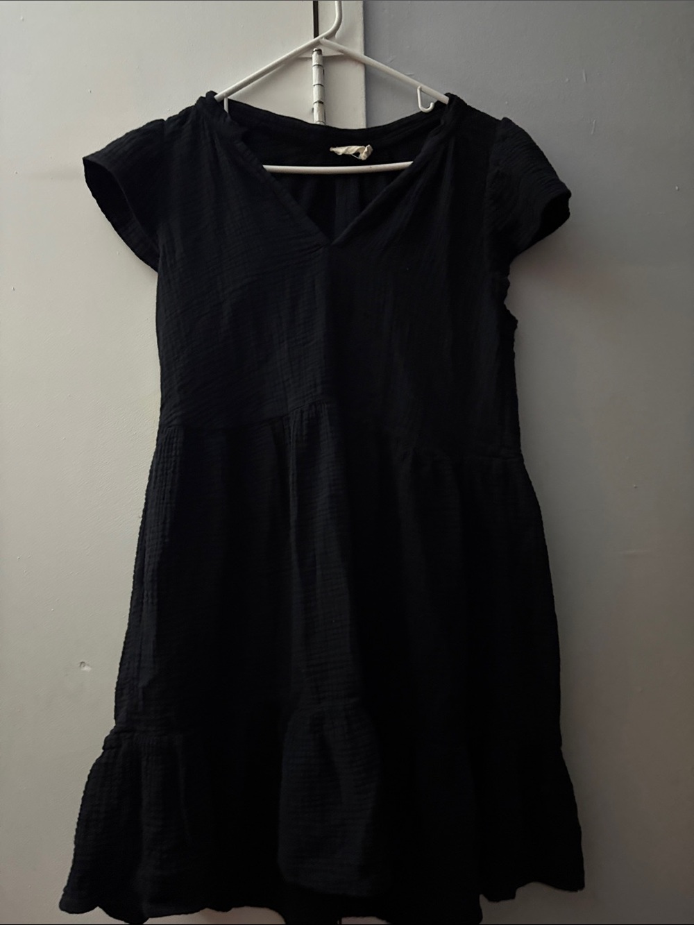Black Short-Sleeve Tiered Dress